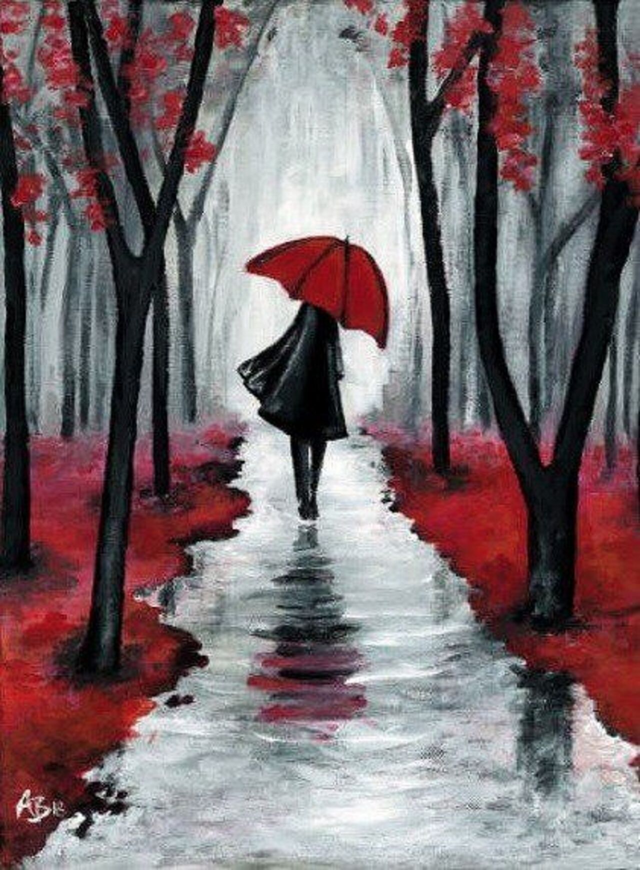 Frau mit rotem Schirm