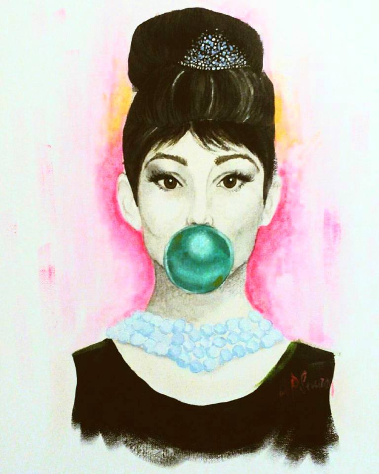 Audrey Hepburn with gum - ArtNight